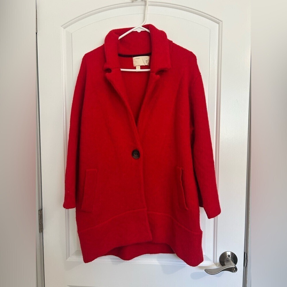 Anthropologie Moth Cherry Red One Button Wool Yak Blend Jacket Coat size S